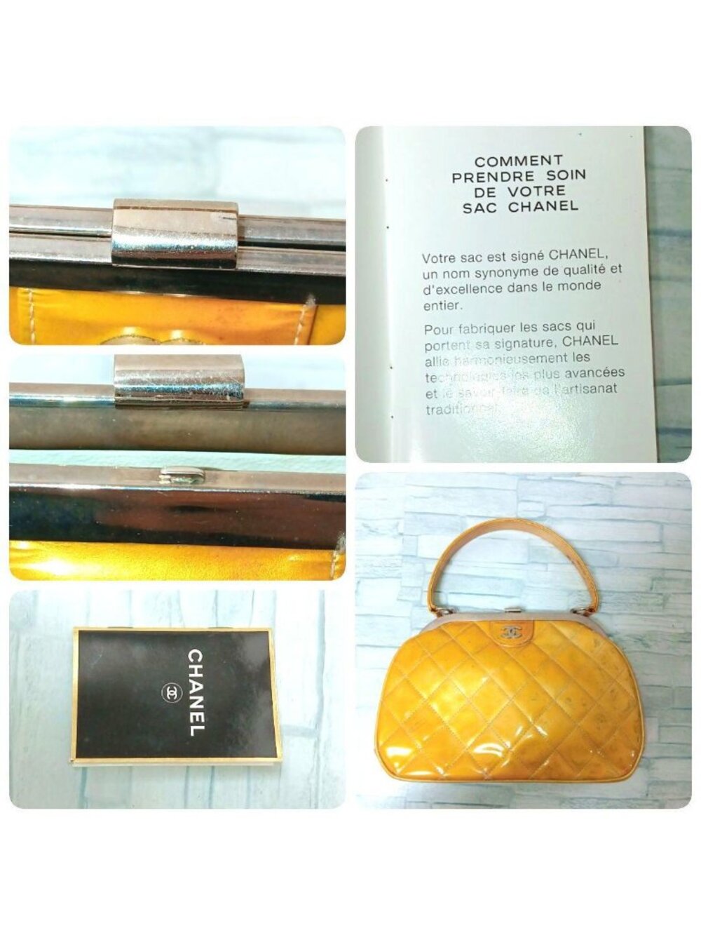 ★SOLD★ Chanel Quilted Handbag Enamel Yellow Kiss Lock Silver - Picture 9 of 10